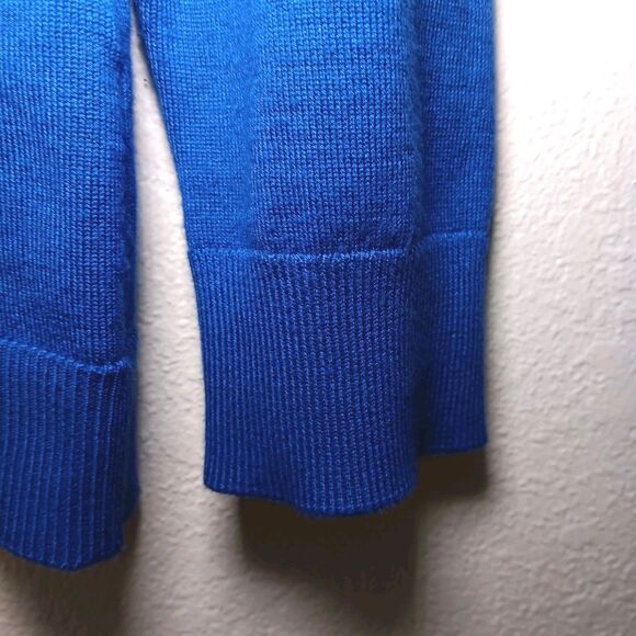 Calvin Klein Mock Neck Sweater Blue Gold Buttons Rayon Knit Top Sz M - Picture 7 of 14